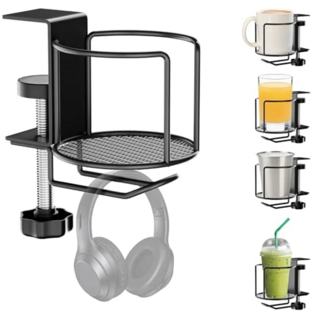 Headphone Stand Desk - 2-in-1 Adjustable Desk Cup Holder Anti-Spill
