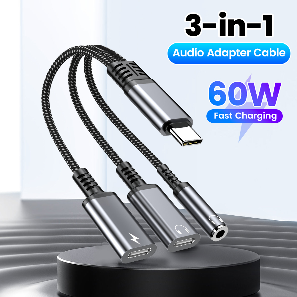 Earphone Splitter Jack - Type C Audio Adapter Cable 3in1
