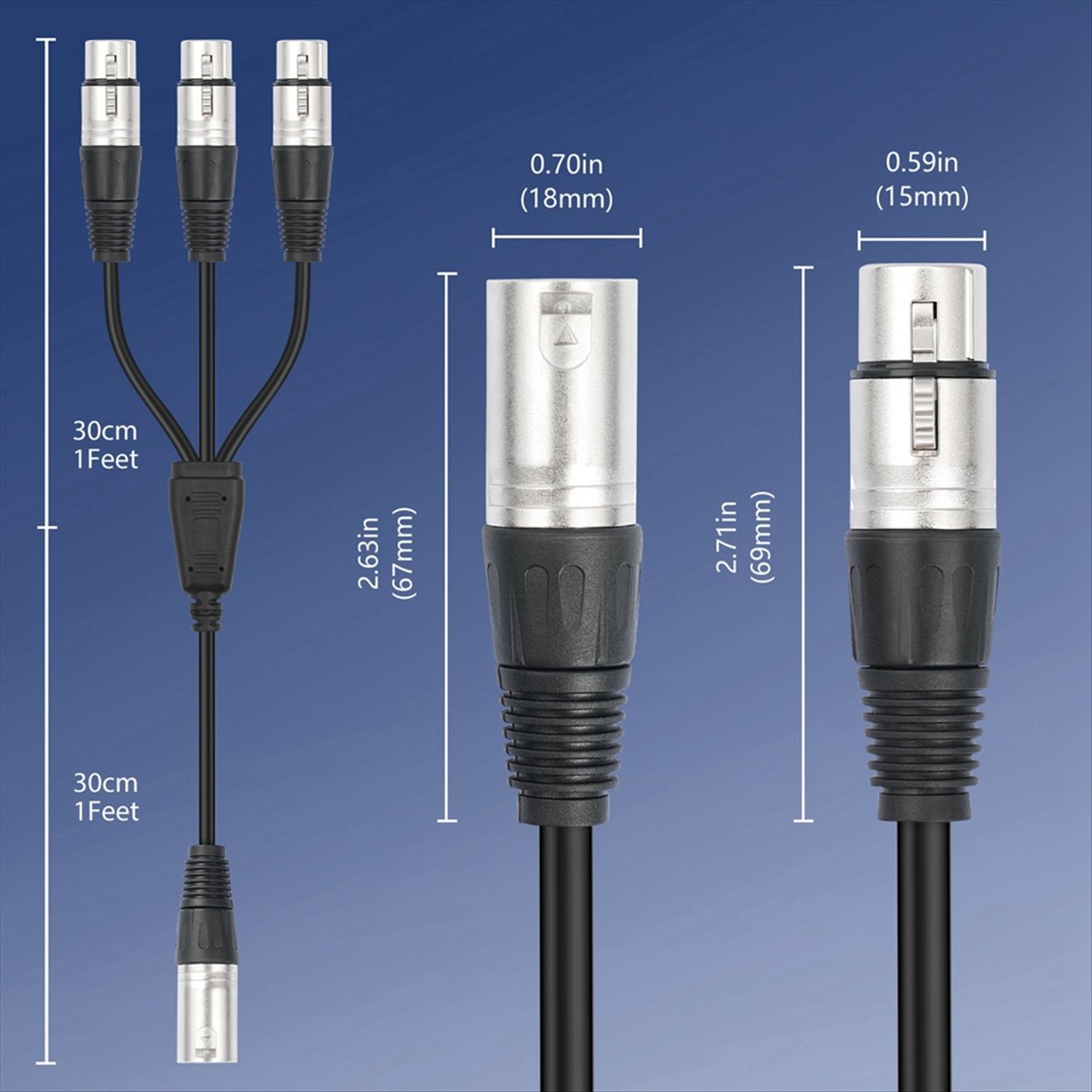 (PQWN) 3Pin XLR Male to 3 Fema - Audio Splitter Y ulasan dan harga