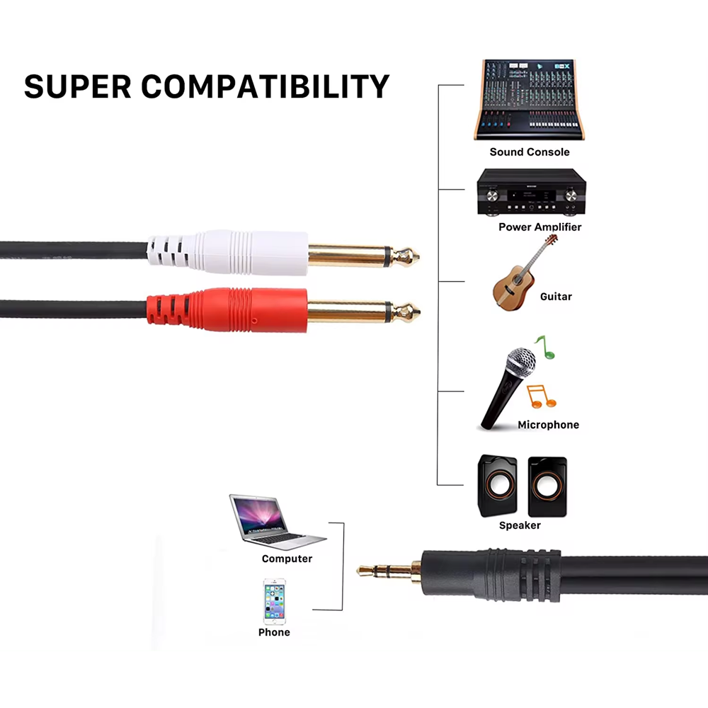 3.5mm TRS to Dual 6.35mm TS Y  - Audio Splitter Y ulasan dan harga